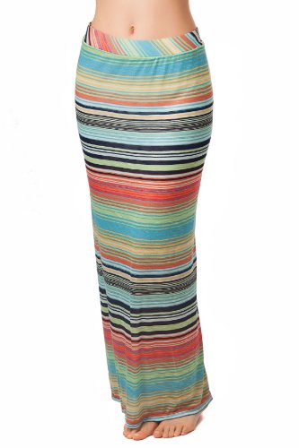 Michael Stars Women’s Happy Stripe Maxi Skirt, Atlantic, 2