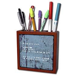 Patricia Sanders Inspirations – Blue Tie Dye Happiness Poem Inspirational Quotes Poetry – Tile Pen Holders-5 inch tile pen holder