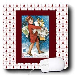 BLN Vintage Christmas Designs – A Joyous Christmas Vintage Christmas Card on Red and White Christmas Tree Background – Mouse Pads