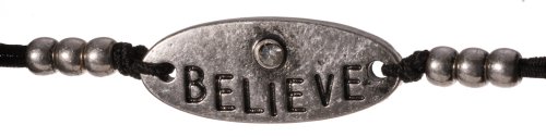 Believe Petite Charm Double Corded Stretch Bracelet with Metal Beads The Path to Happiness Peace Love and Triumph Positive Energy Accented by a Clear Crystal Stone by Jewelry Nexus, Silver Antique