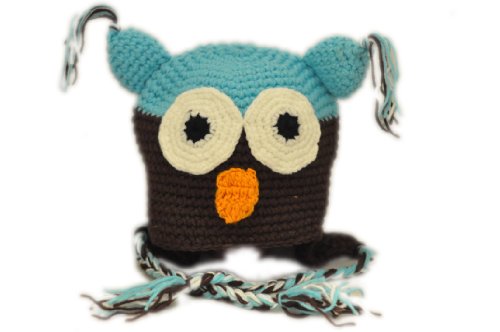 Crochet Owl Hat For Baby or Toddler, Boy Girl. BluBrwn SM.