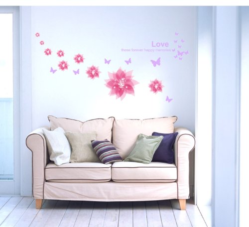 Wisedeal Happiness and Love Flower Nursery Kids Room Removable Quote Vinyl Wall Decals Stickers