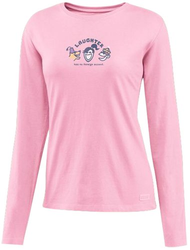 Life is good Women’s Long Sleeve Laughter Crusher Tee, Petal Pink, XX-Large