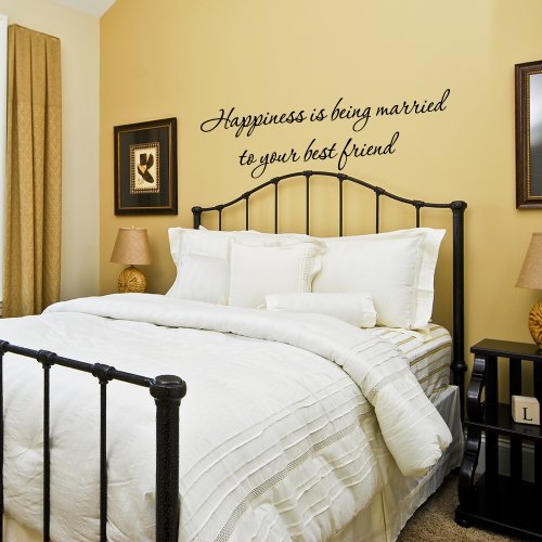 Love wall quote wall decal wall letters words -Happiness is married to your best friend (White, Small)