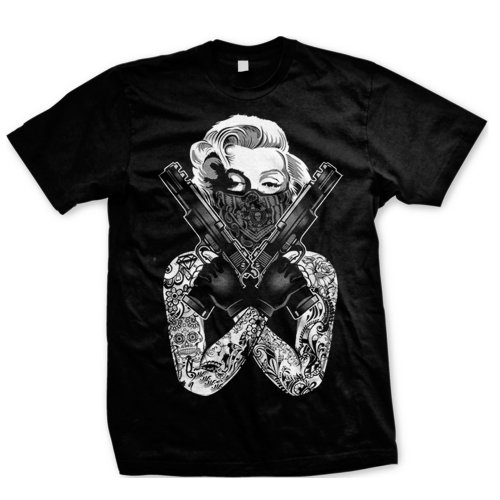 Men’s Marilyn Monroe Gangster T-Shirt Tee Guns Tattoo Rocksmith Size M