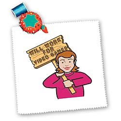 Dooni Designs Humorous Bribery Signs Sarcasm Designs – Funny Humorous Woman Girl With A Sign Will Work For Video Games – Quilt Squares – 6×6 inch quilt square