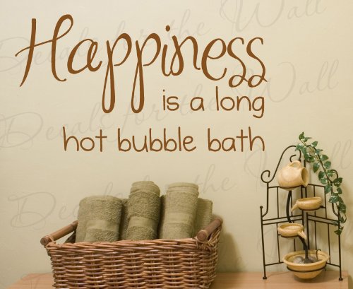 Happiness is a Long Hot Bubble Bath – Bathroom Kids Baby – Quote Design Decal, Decoration, Large Wall Saying, Lettering Sticker, Adhesive Vinyl Decor Art Letters
