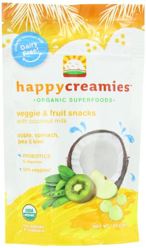 Happy Creamies Organic Veggie and Fruit Snacks with Coconut Milk, (Kiwi, Spinach, Peas and Green Apple), 1 Ounce (Pack of 8) Happy Creamies Organic Veggie and Fruit Snacks with Coconut Milk, (Kiwi, Spinach, Peas and Green Apple), 1 Ounce (Pack of 8)