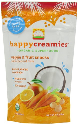 Happy Creamies Organic Veggie and Fruit Snacks with Coconut Milk, (Carrot, Mango and Orange), 1 Ounce (Pack of 8)