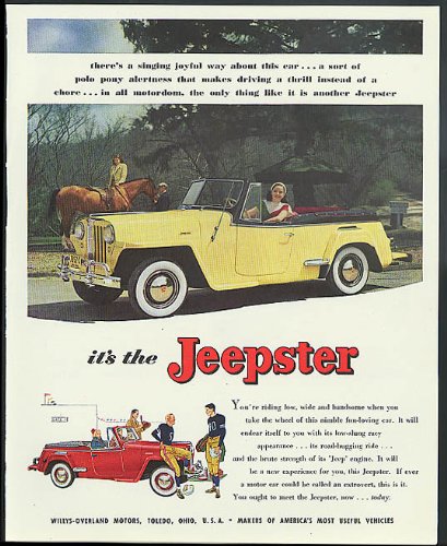 A singling joyful way about the Willys-Overland Jeepster ad 1948