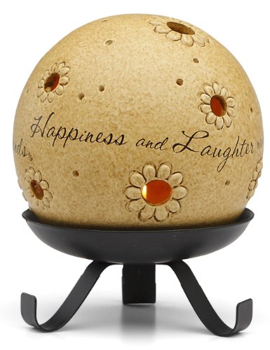 Pavilion Gift Company Comfort Candles 4-Inch Pierced Round Candle Holder with Stand, Happiness and Laughter