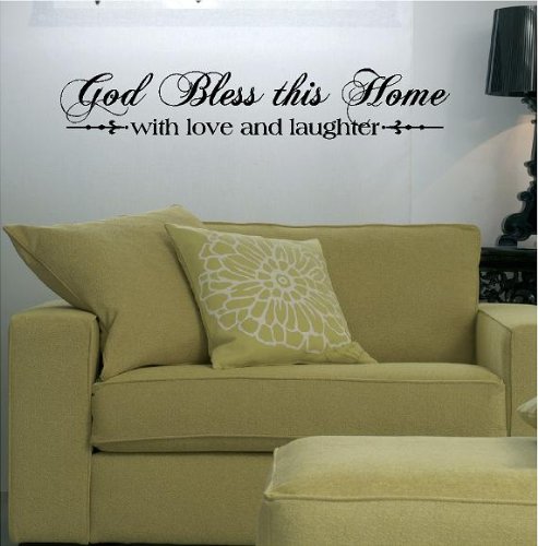God Bless This Home with Love and Laughter (M) Wall Saying Vinyl Lettering Home Decor Decal Stickers Quotes