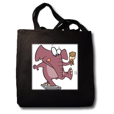 Funny Elephant on Scale with Ice Cream – Black Tote Bag 14w X 14h X 3d