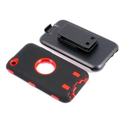 Smile Case Full Protection Case for iPod Touch 4/4G with Belt Clip Holster – Black/Red