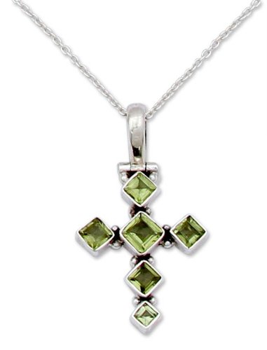 Peridot cross necklace, ‘Joyous Cross’ Peridot cross necklace, ‘Joyous Cross’