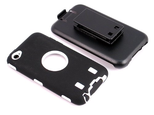 Smile Case Full Protection Case Black on White for iPod Touch 4 4G iTouch 4 4G with Belt Clip Holster (it-Black on White)