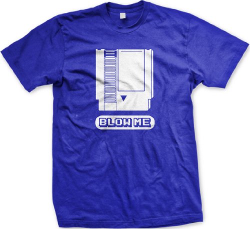 Blow Me T-shirt, Old School Video Game Cartridge Men’s Funny Shirts, Large, Royal Blue