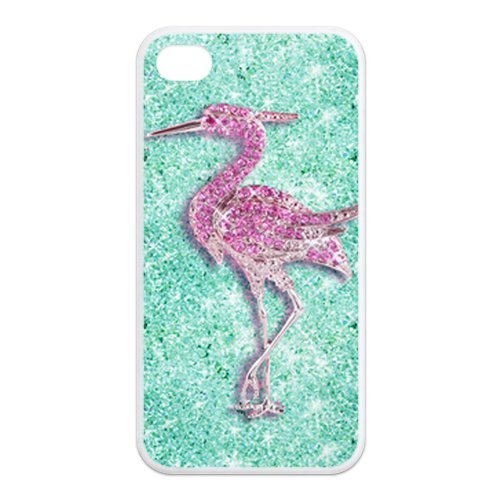 Treasure Design Funny Girly Pink flamingo, teal blue glitter photo print APPLE IPHONE 4/4S Best Silicone Cover Case