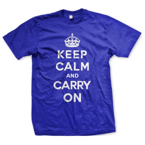 Men’s Keep Calm And Carry On T-Shirt Tee Funny Graphic Tee Blue Size L