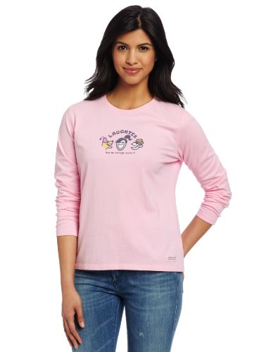 Life is good Women’s Long Sleeve Laughter Crusher Tee, Petal Pink, Small