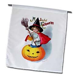 VintageChest – Halloween – Clapsaddle – Joyful Witch in a Pumpkin – Flags – 12 x 18 inch Garden Flag