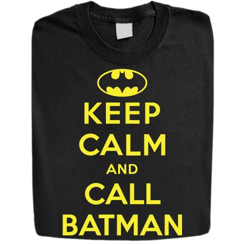 Stabilitees Funny Keep Calm and Call Batman Mens T Shirts, size S, black