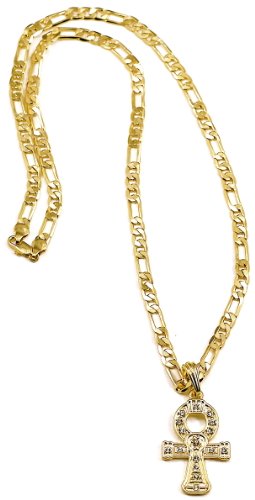 Ankh 2 Iced Out New Gold Color 24 Inch Figaro Style Necklace Positive Spirit Magic Power Circle Egyptian Positive Power Of Joyous Life Ankh 2 Iced Out New Gold Color 24 Inch Figaro Style Necklace Positive Spirit Magic Power Circle Egyptian Positive Power Of Joyous Life