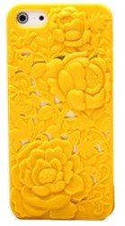 HJX Yellow 3D Sculpture Rose Blossom Flower Hard Plastic Cover Case for iPhone 5 5G 5th New