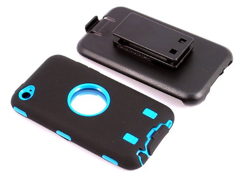 Smile Case Full Protection Case for iPod Touch 4/4G with Belt Clip Holster – Black/Blue