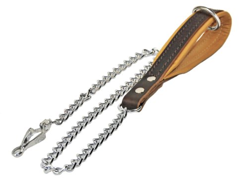 Dean & Tyler La Main Chain Brown Padding Dog Leash with Brown Stainless Ring on Handle and Herm Sprenger Hardware, 3.4-Feet by 1/2-Inch