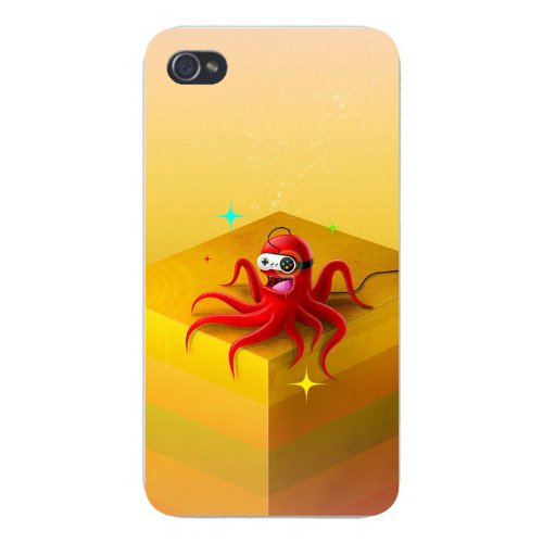 Apple Iphone Custom Case 4 4s White Plastic Snap on – Funny Humor Octopus w/ Video Game Controller on Face