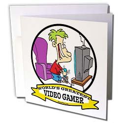 Dooni Designs Worlds Greatest Cartoons – Funny Worlds Greatest Video Gamer Cartoon – Greeting Cards-12 Greeting Cards with envelopes