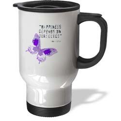 Patricia Sanders Creations – Happiness Quote Purple Butterfly Inspiration Spirituality – Travel Mug Patricia Sanders Creations – Happiness Quote Purple Butterfly Inspiration Spirituality – Travel Mug
