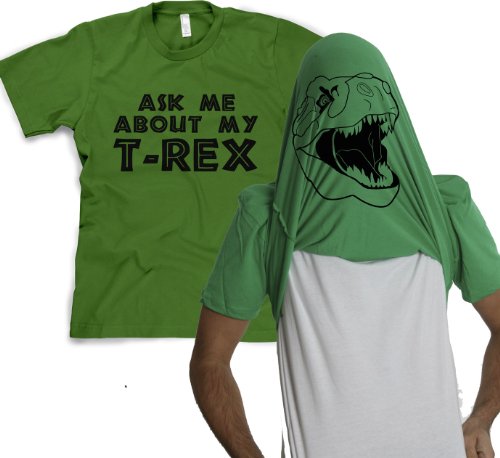 Men’s Ask Me about My T-Rex T-Shirt Tee Funny Graphic Tee Green Size L