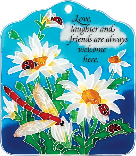 Joan Baker Designs TP1020 Tile Plaque, Daisies and Ladybugs/Love Laughter and Friends are Always Welcome Here, 6 by 7-Inch