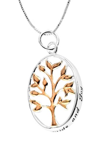 14k Rose Gold Plated Sterling Silver “Family. My Pride and Joy” Family Tree “Two-Tone” Pendant Necklace , 18″ 14k Rose Gold Plated Sterling Silver “Family. My Pride and Joy” Family Tree “Two-Tone” Pendant Necklace , 18″
