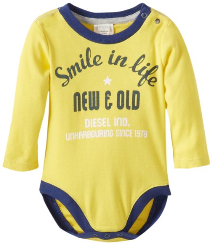 Diesel Baby-boys Infant Ukiafa Smile In Life Ribbed Long Sleeve Bodysuit, Yellow, 18 Months