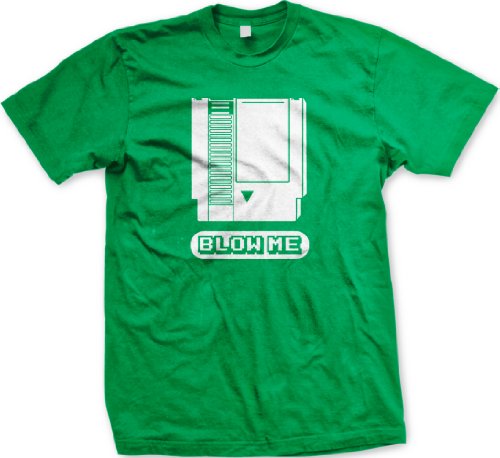 Blow Me T-shirt, Old School Video Game Cartridge Men’s Funny Shirts, Large, Kelly Green