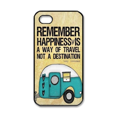 Remember Happiness is a Way of Travel not a Destination Cute Quote Pattern Head Pattern Hard Back Skin Snap on Case Cover for Apple iPhone 4 4S