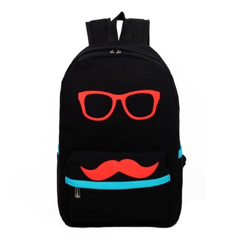 Fashion Cute Funny Canvas Black Mustache With Glasses School Campus Bag Backpack Book