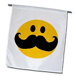 3dRose fl_113095_1 Yellow Smiley Face with Big Black Mustache-Funny Moustache-Fun Hipster Fancy Gentleman Cartoon Garden Flag, 12 by 18-Inch