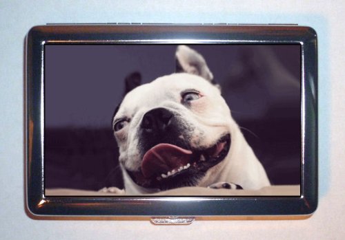 Boston Terrier Manic Smiling Photo Funny Double-Sided Cigarette Case, ID Holder, Wallet with RFID Theft Protection
