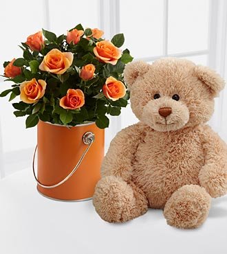 FTD Flowers Color Your Day with Laughter Mini Rose Plant With Plush Gund® Bear