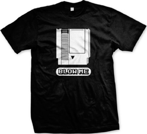 Blow Me T-shirt, Old School Video Game Cartridge Men’s Funny Shirts, Medium, Black