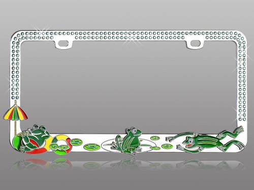 Joyful Frogs on a Pond with Dazzling Blue Water Crystals License Plate Frame