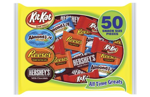 Hershey’s Assorted Snack Size Greats Bag (Almond Joy, Hershey’s Milk Chocolate, Kit Kat, and Reese’s), 26.21 Ounce Bag