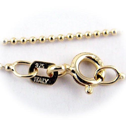 Gold Plated Sterling Silver 1mm Bead Ball Nickel Free Chain Necklace Italy 16 Inch