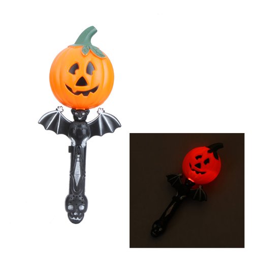 Docooler Halloween Decoration One-Pumpkin Shape Flashlight with Bat Skull Ghosty Laughter