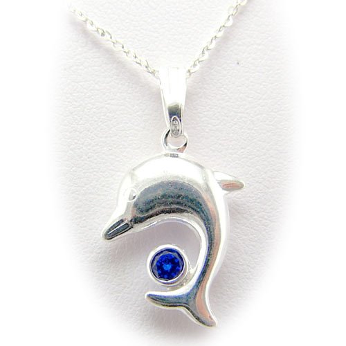 Dolphin Swarovski Crystal Sterling Silver Pendant Flat Cable Chain Necklace for Child 14 Inch
