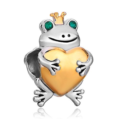 Pugster Smile Frog Prince Crown Heart Green Crystal European Charm Lover Bead Fit Pandora Chamilia Biagi Bracelet